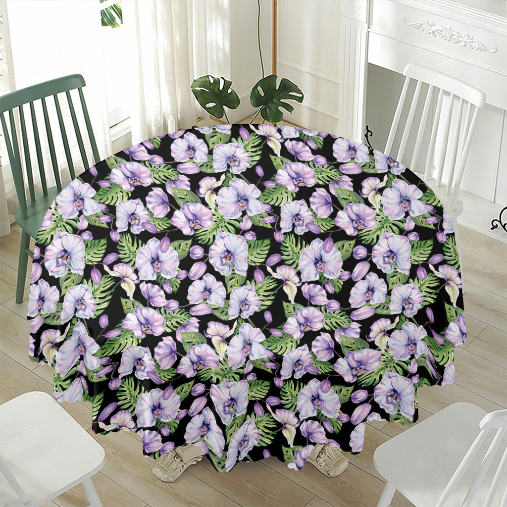 Watercolor Cattleya Pattern Print Waterproof Round Tablecloth