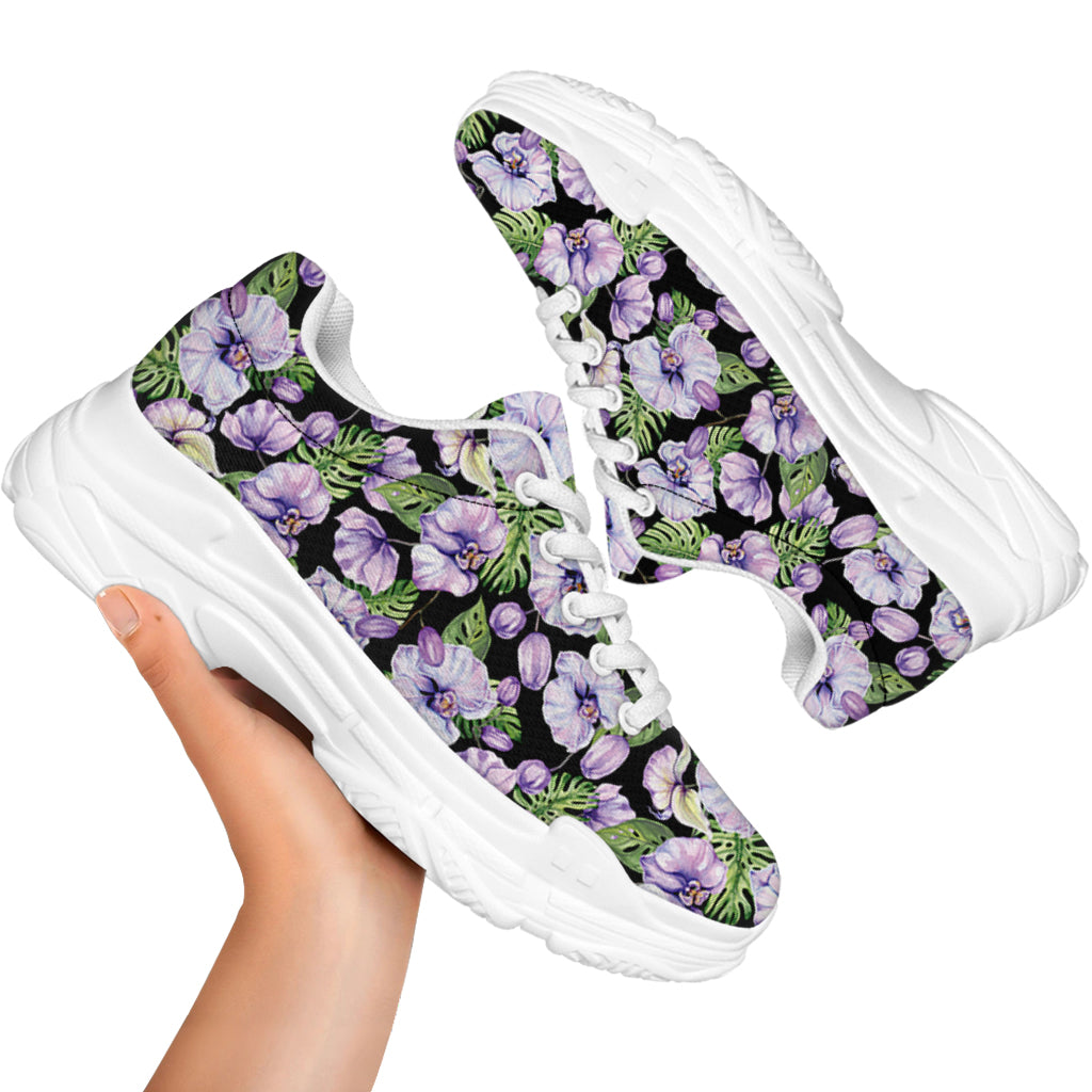 Watercolor Cattleya Pattern Print White Chunky Shoes