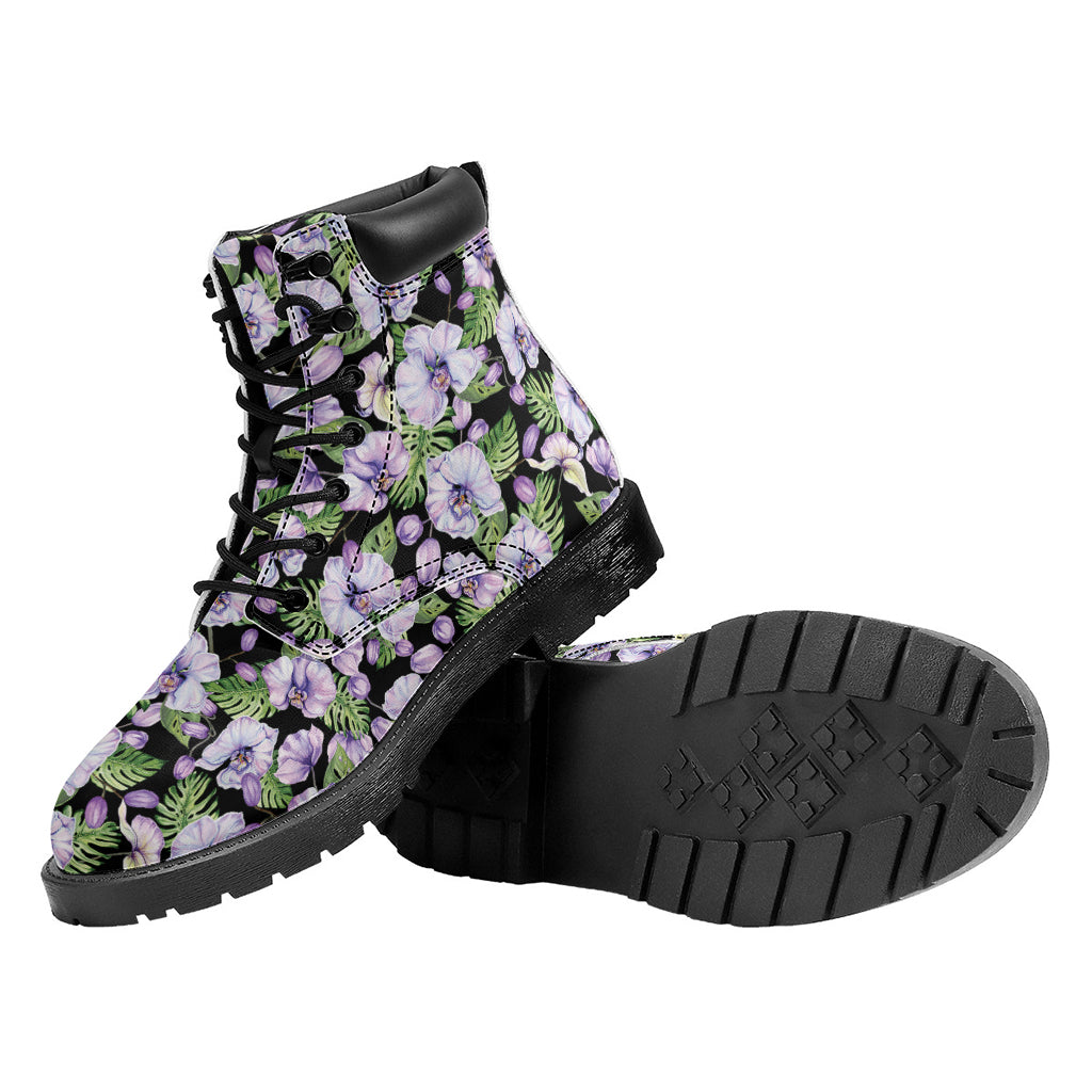 Watercolor Cattleya Pattern Print Work Boots