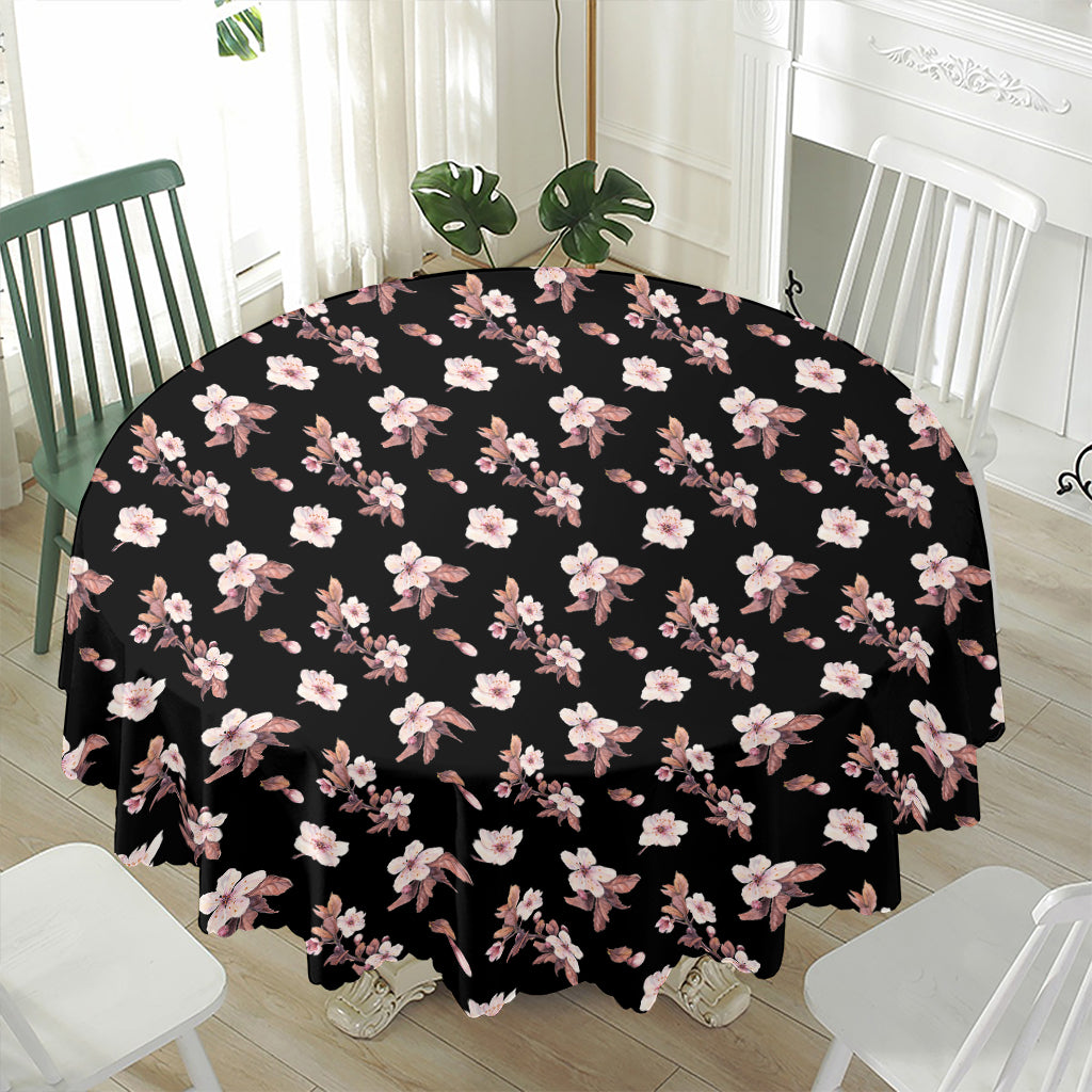 Watercolor Cherry Blossom Pattern Print Waterproof Round Tablecloth