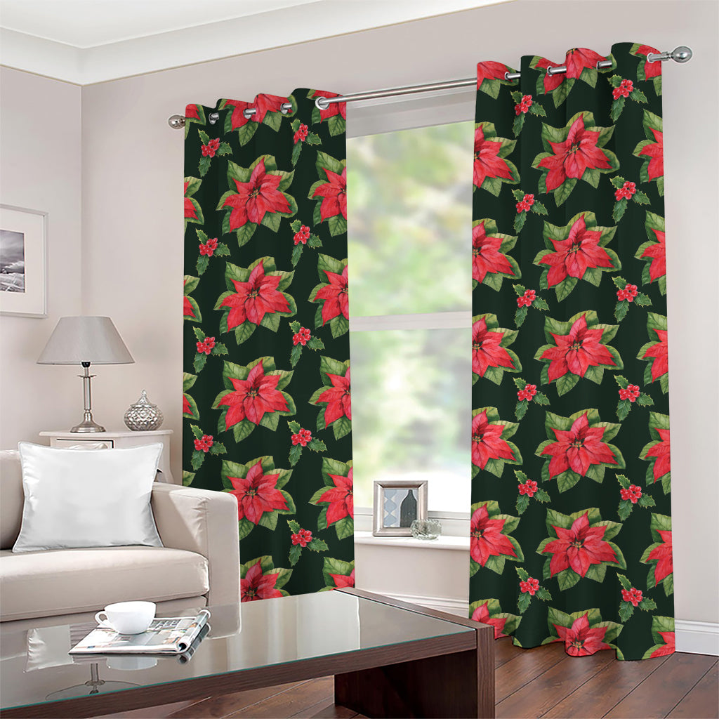 Watercolor Christmas Poinsettia Print Grommet Curtains