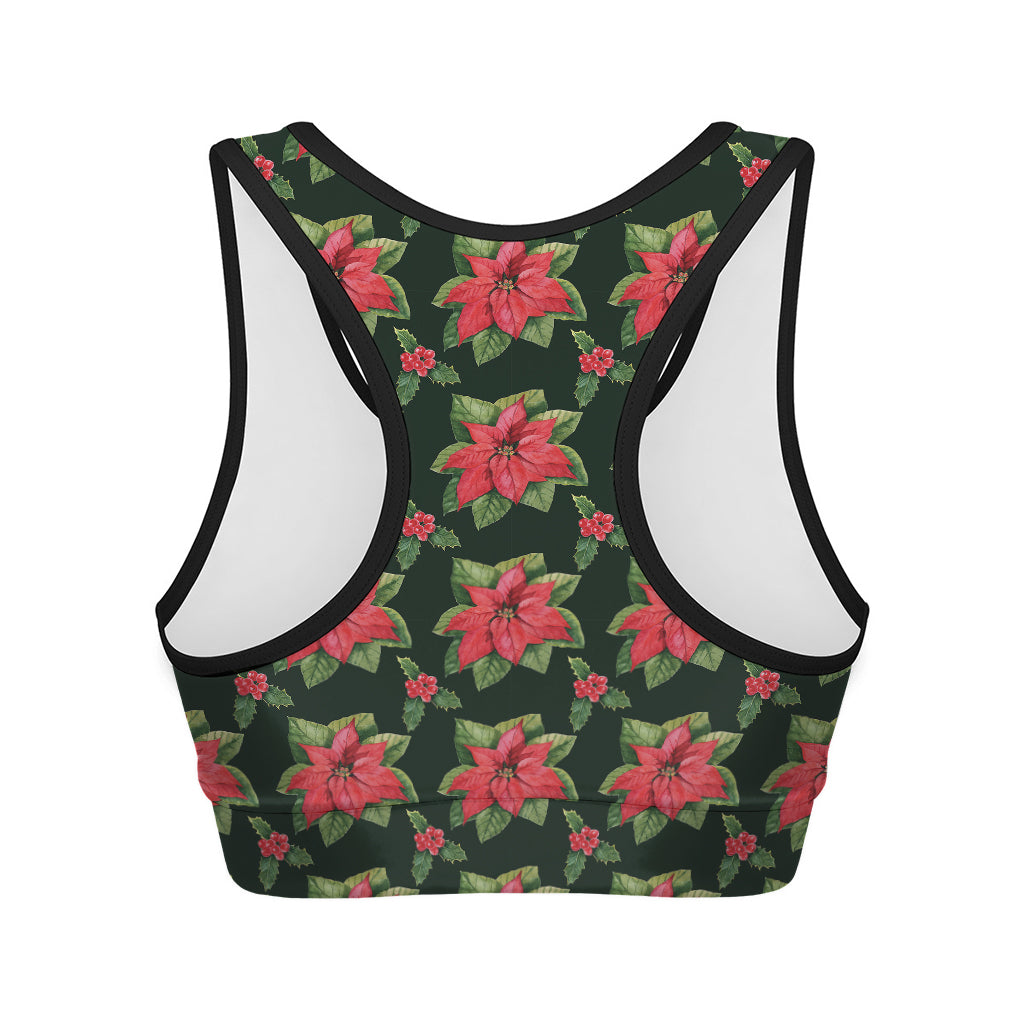 Watercolor Christmas Poinsettia Print Women's Sports Bra