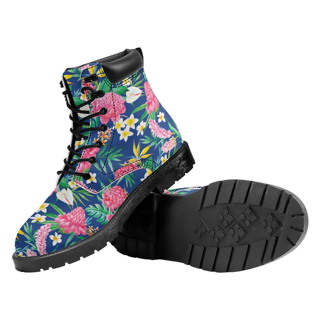 Watercolor Chrysanthemum Pattern Print Work Boots