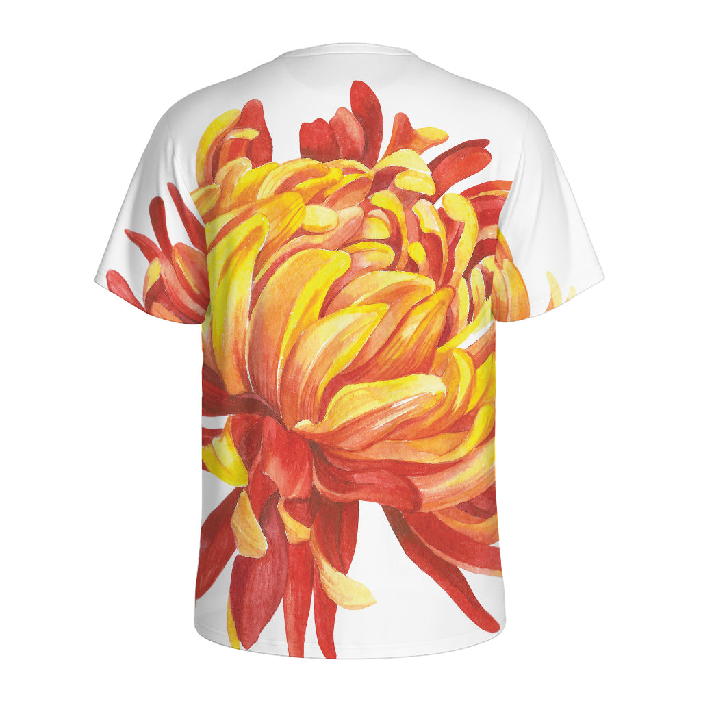 Watercolor Chrysanthemum Print Men's Sports T-Shirt