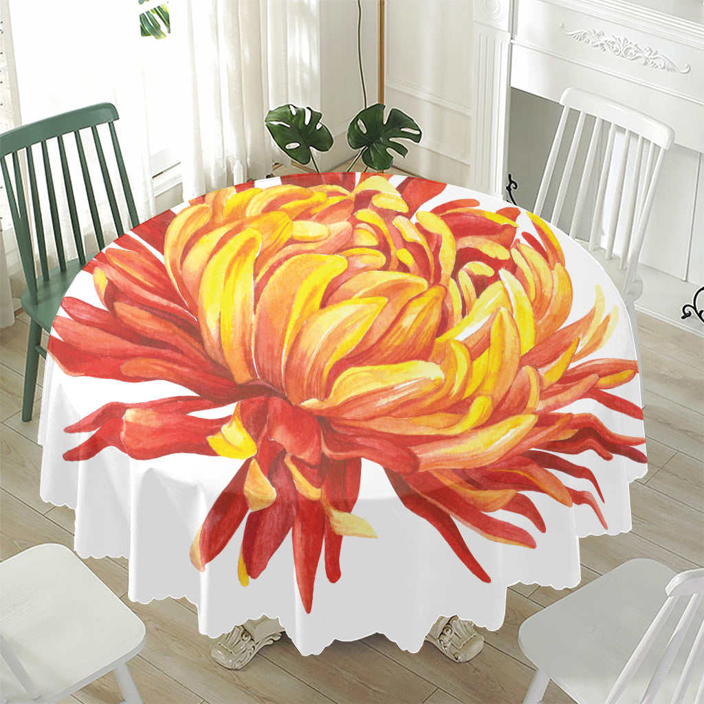 Watercolor Chrysanthemum Print Waterproof Round Tablecloth
