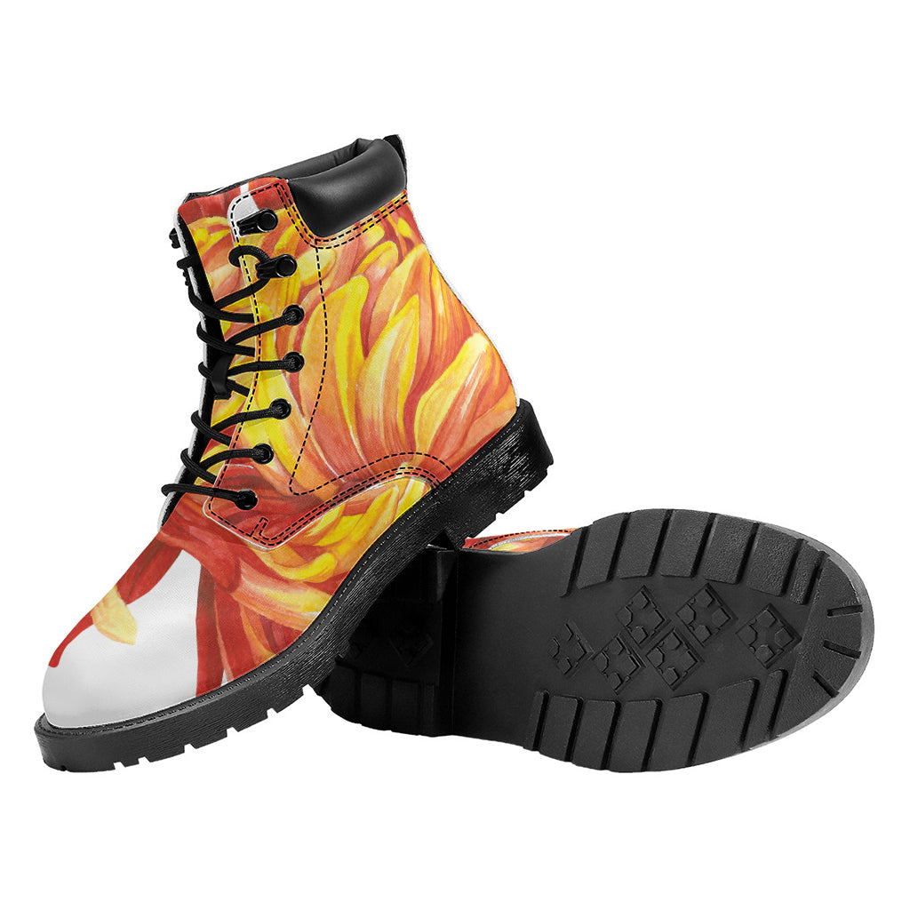 Watercolor Chrysanthemum Print Work Boots