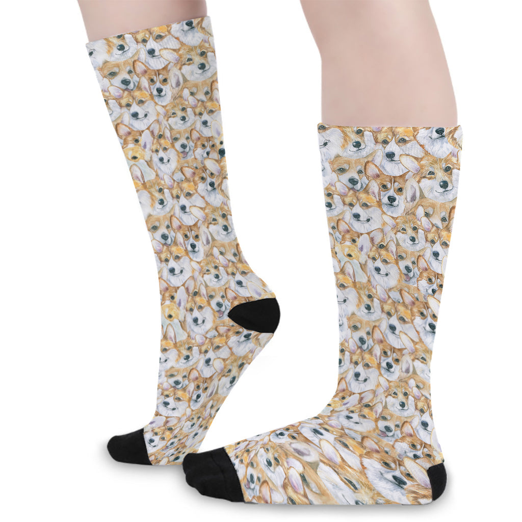 Watercolor Corgi Pattern Print Long Socks