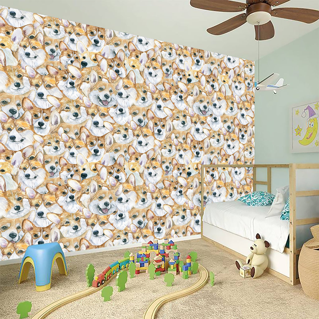 Watercolor Corgi Pattern Print Wall Sticker