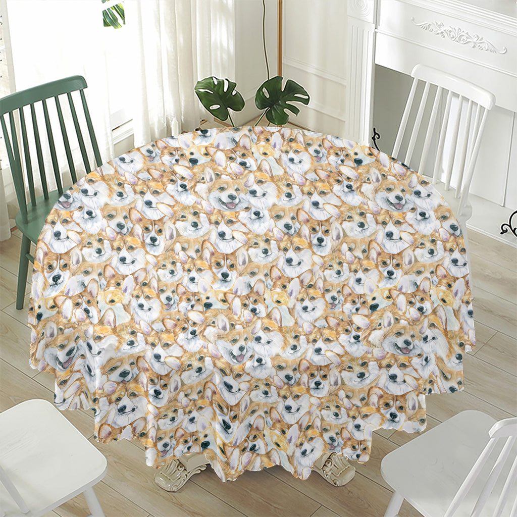Watercolor Corgi Pattern Print Waterproof Round Tablecloth