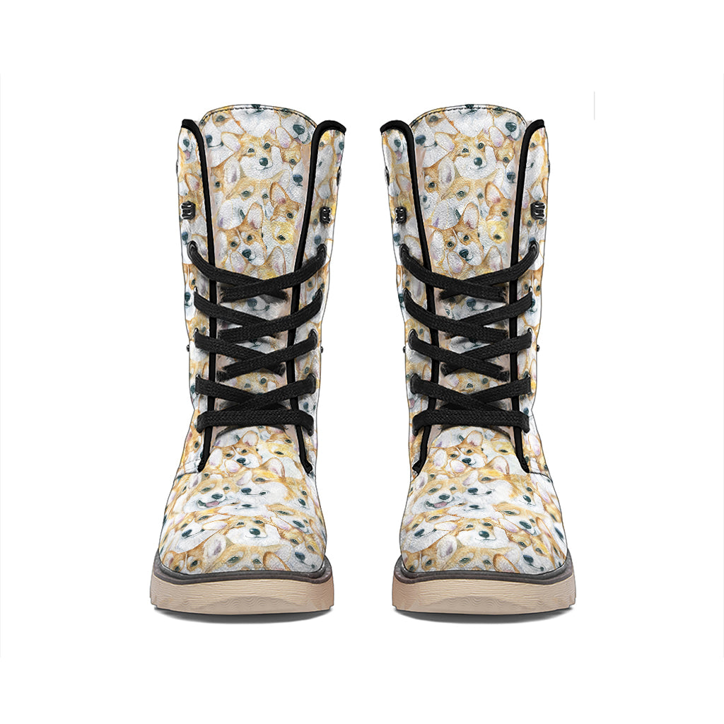 Watercolor Corgi Pattern Print Winter Boots