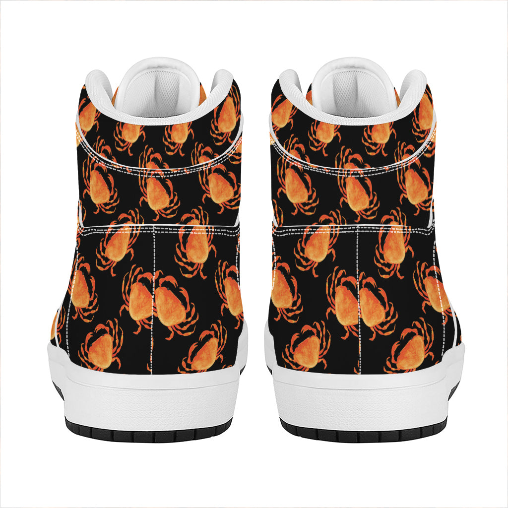 Watercolor Crab Pattern Print High Top Leather Sneakers