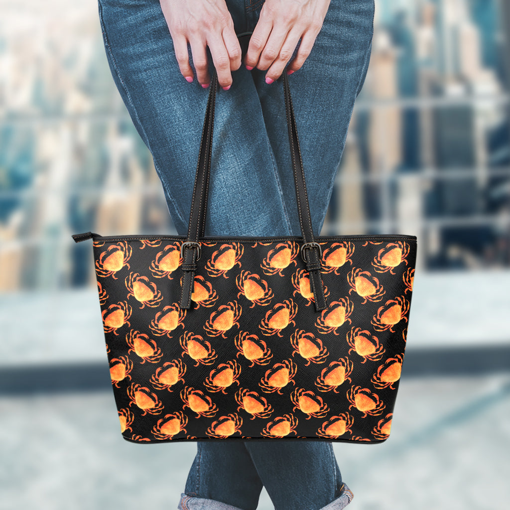 Watercolor Crab Pattern Print Leather Tote Bag