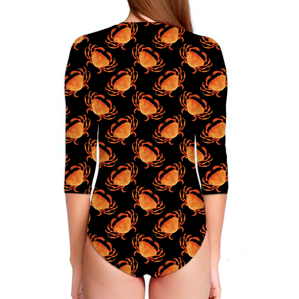 Watercolor Crab Pattern Print Long Sleeve Swimsuit
