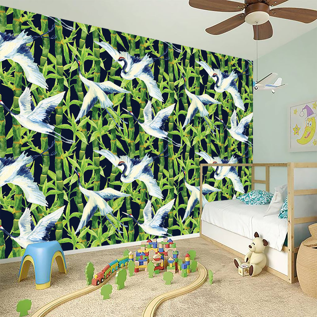 Watercolor Crane Bird Pattern Print Wall Sticker