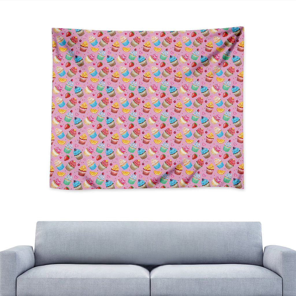 Watercolor Cupcake Pattern Print Tapestry