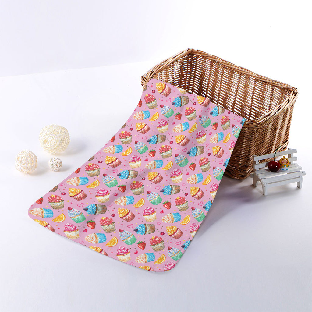 Watercolor Cupcake Pattern Print Towel