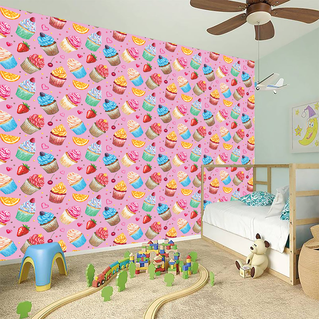 Watercolor Cupcake Pattern Print Wall Sticker