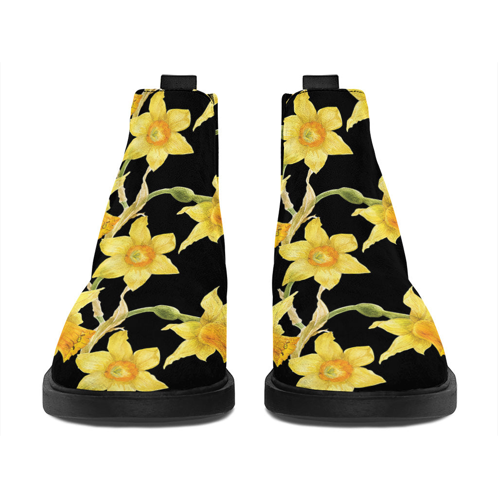 Watercolor Daffodil Flower Pattern Print Flat Ankle Boots