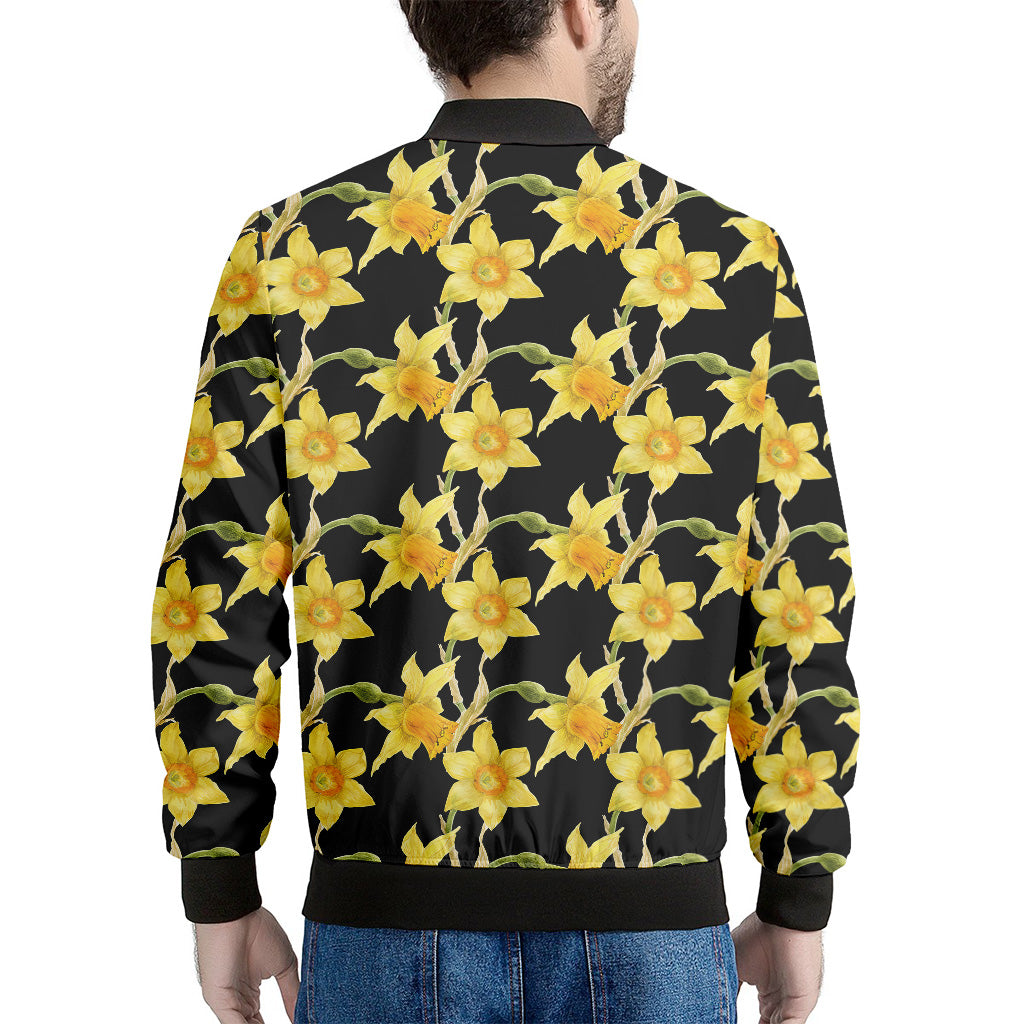 Watercolor Daffodil Flower Pattern Print Men's Bomber Jacket