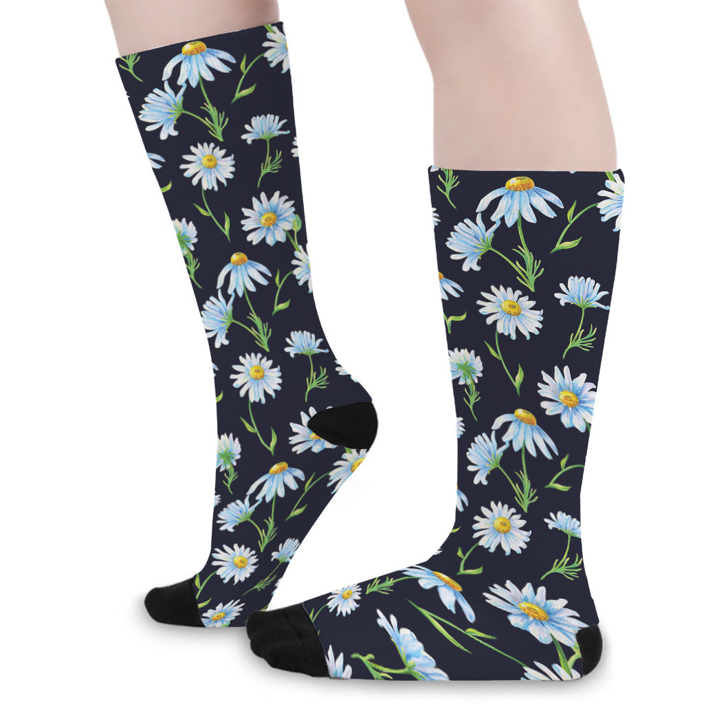 Watercolor Daisy Floral Pattern Print Long Socks