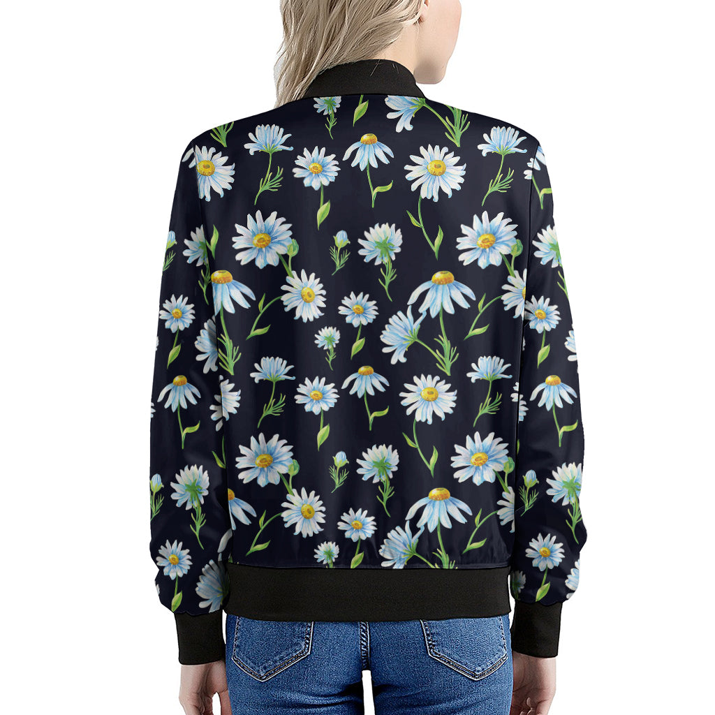 Watercolor Daisy Floral Pattern Print Women's Bomber Jacket
