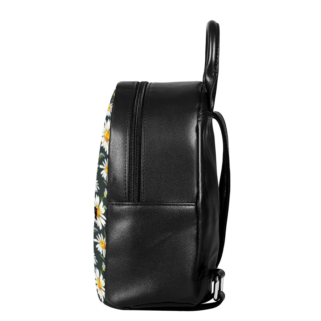 Watercolor Daisy Flower Pattern Print Leather Backpack