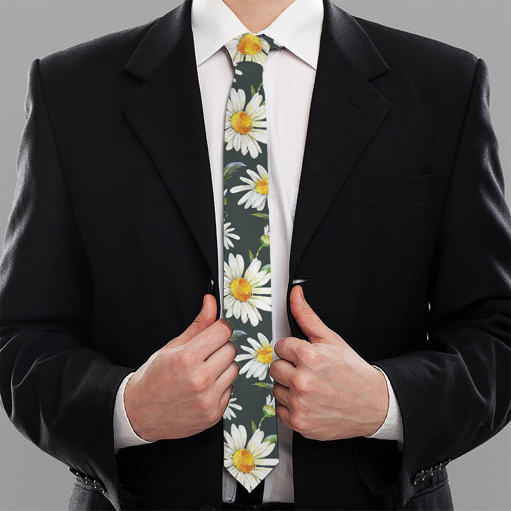 Watercolor Daisy Flower Pattern Print Necktie