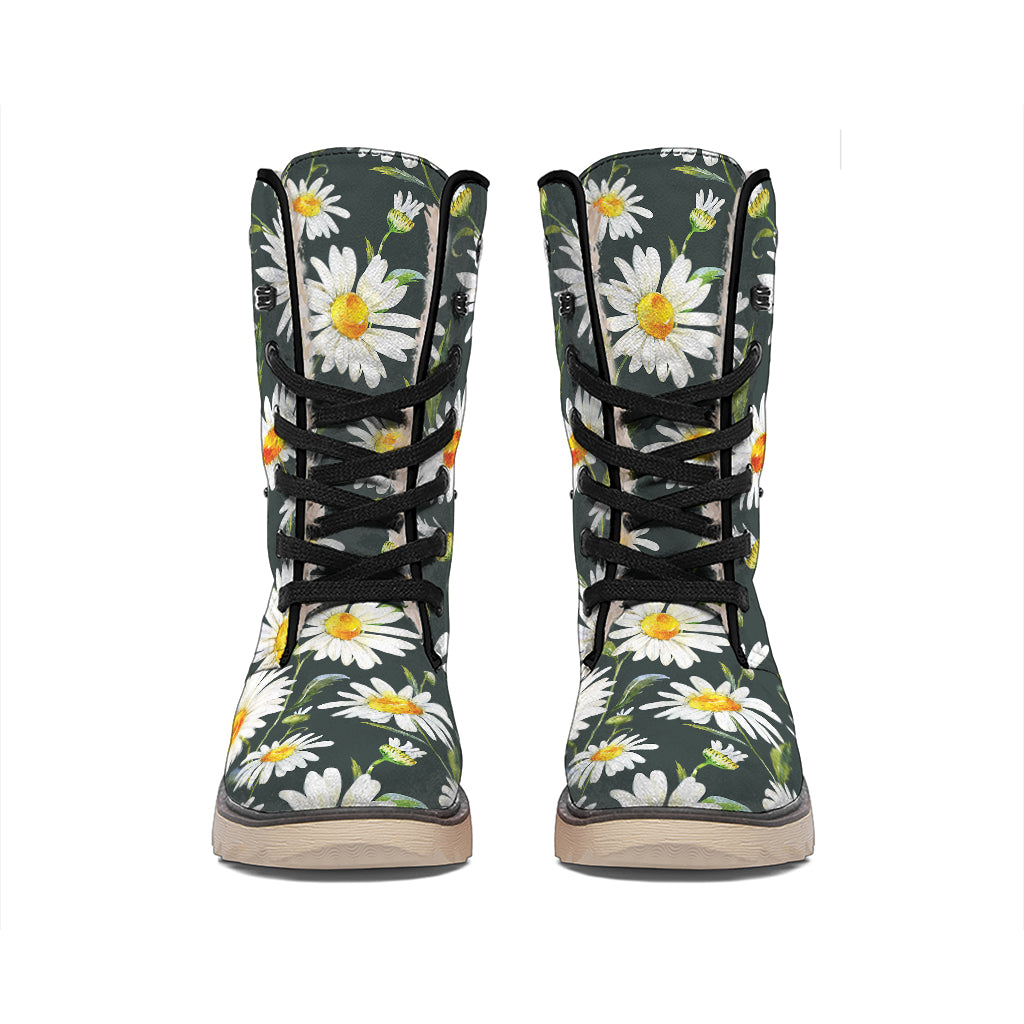Watercolor Daisy Flower Pattern Print Winter Boots