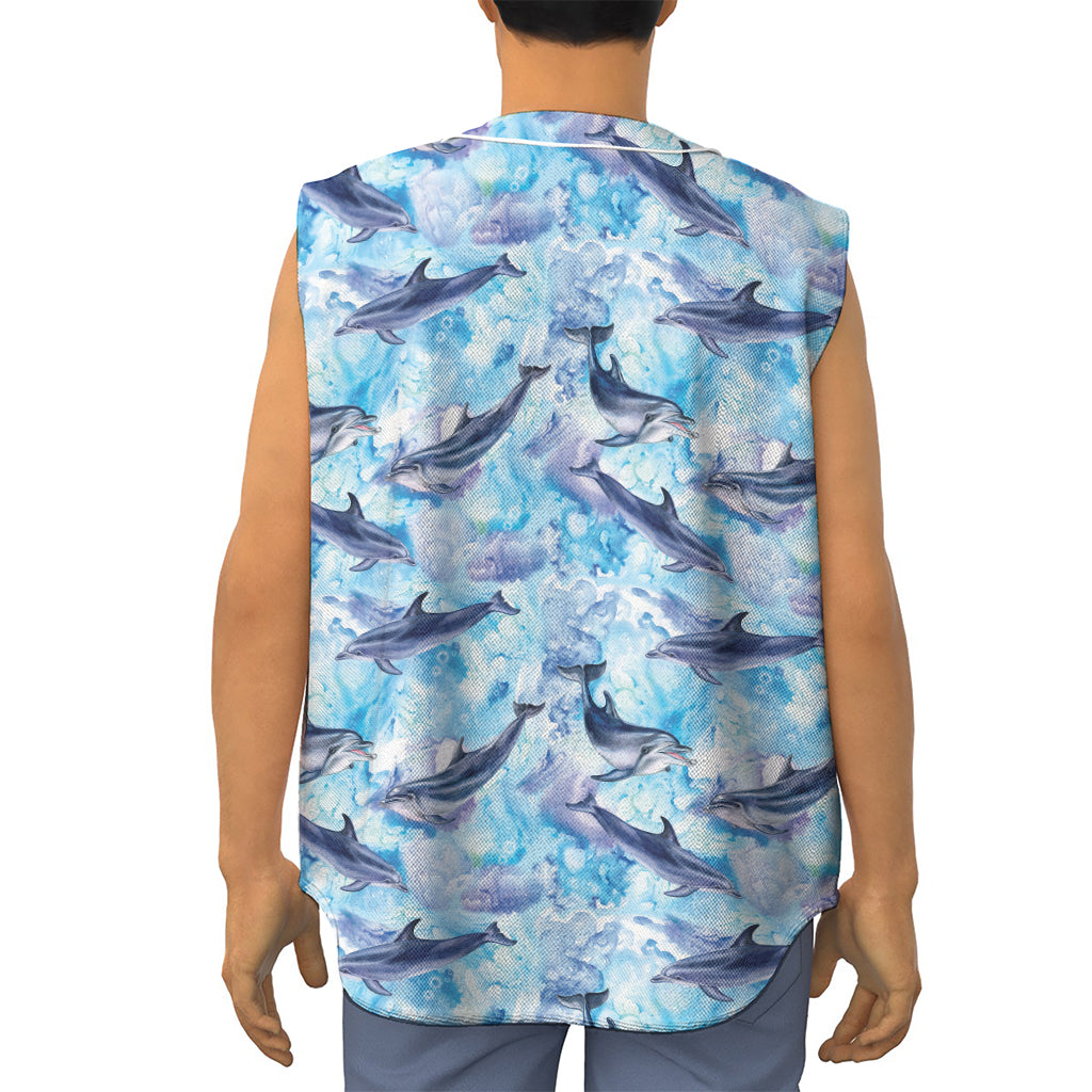 Watercolor Dolphin In The Sea Print Sleeveless Baseball Jersey