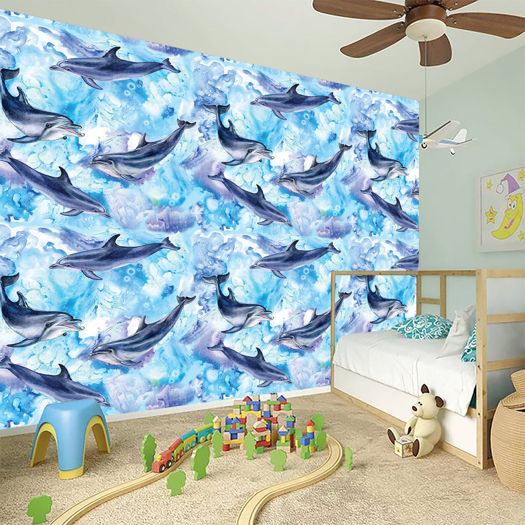 Watercolor Dolphin In The Sea Print Wall Sticker