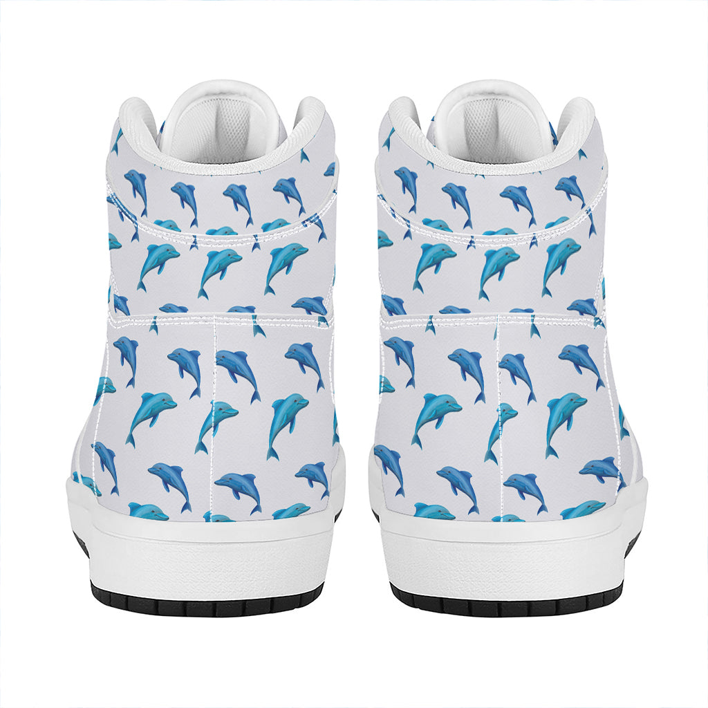 Watercolor Dolphin Pattern Print High Top Leather Sneakers