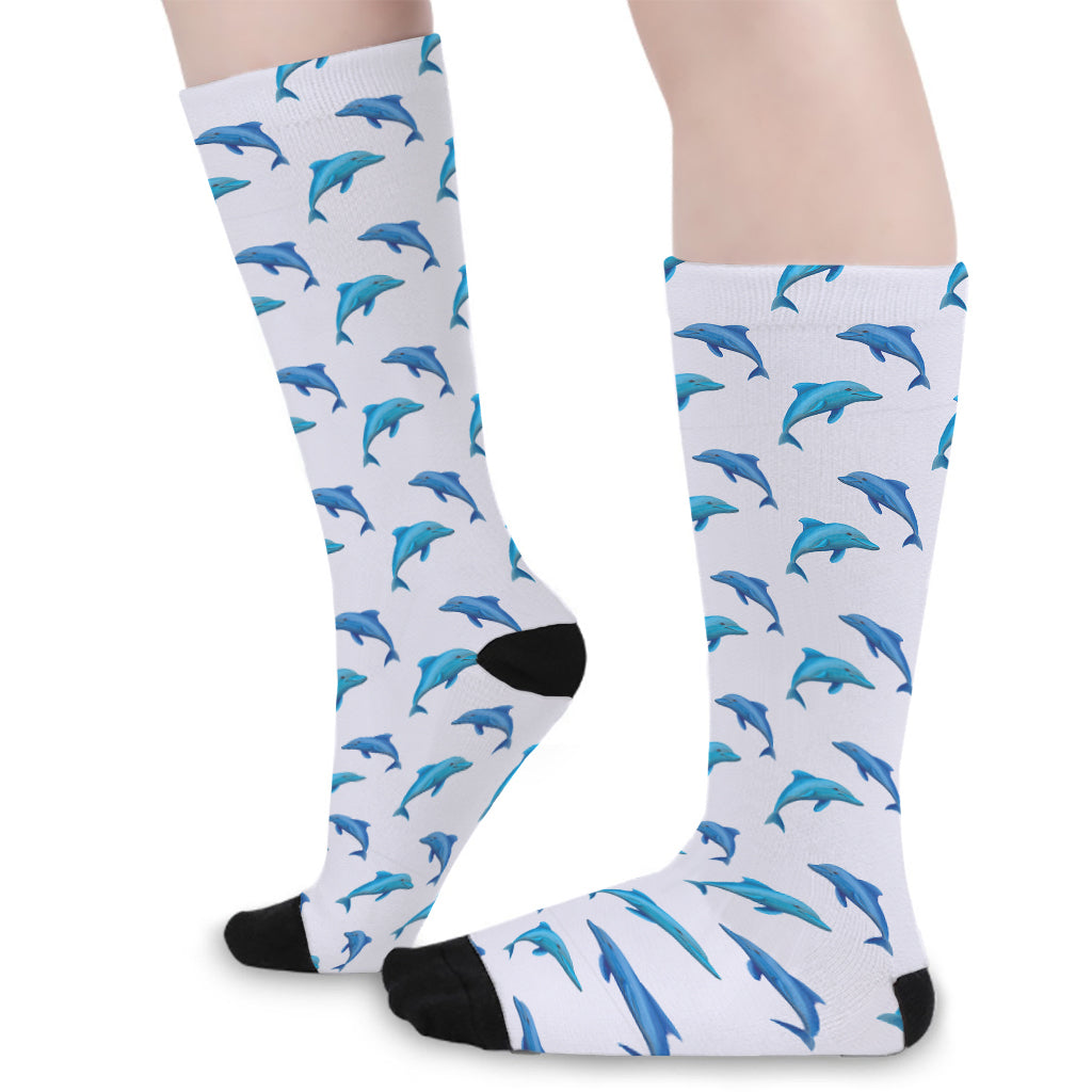 Watercolor Dolphin Pattern Print Long Socks