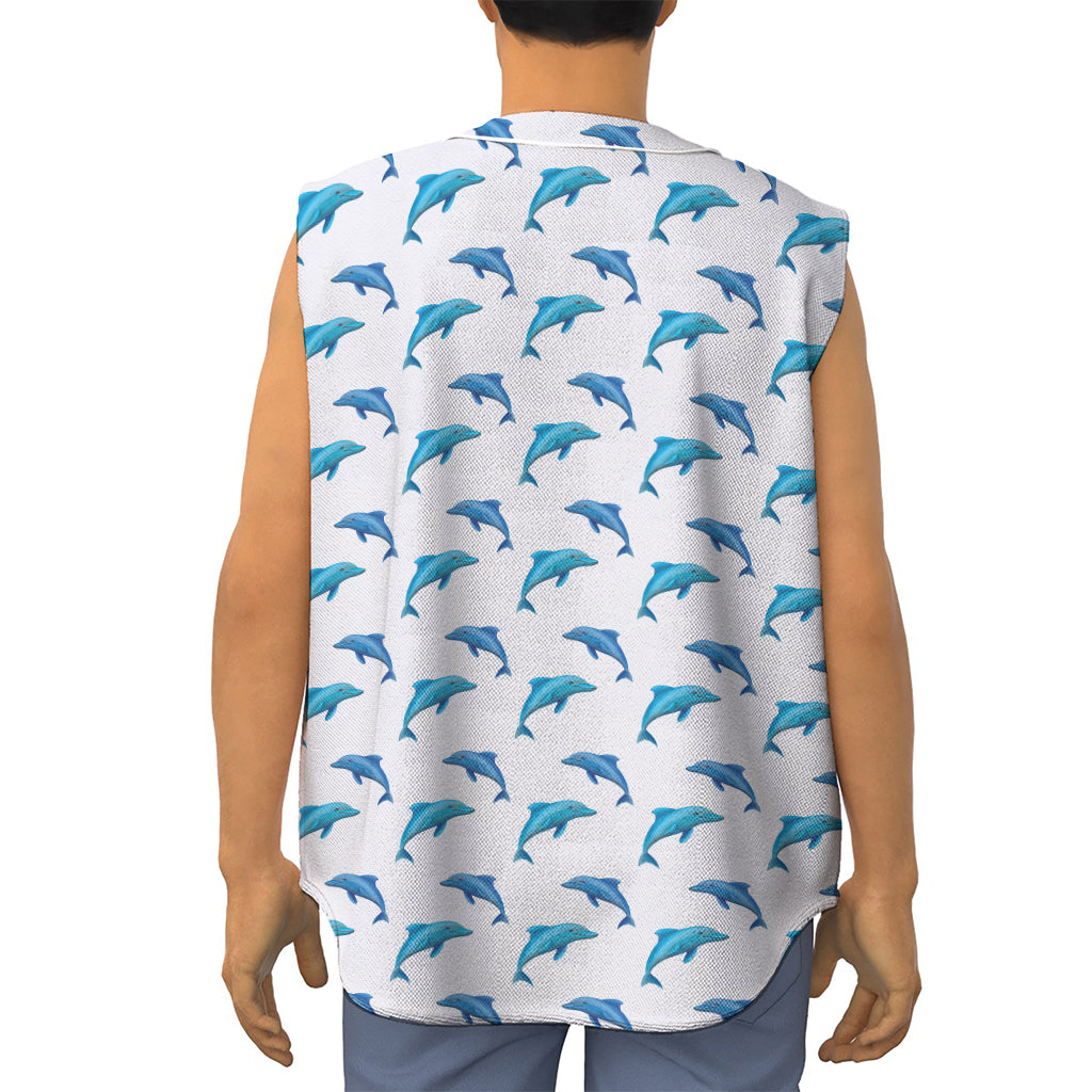 Watercolor Dolphin Pattern Print Sleeveless Baseball Jersey