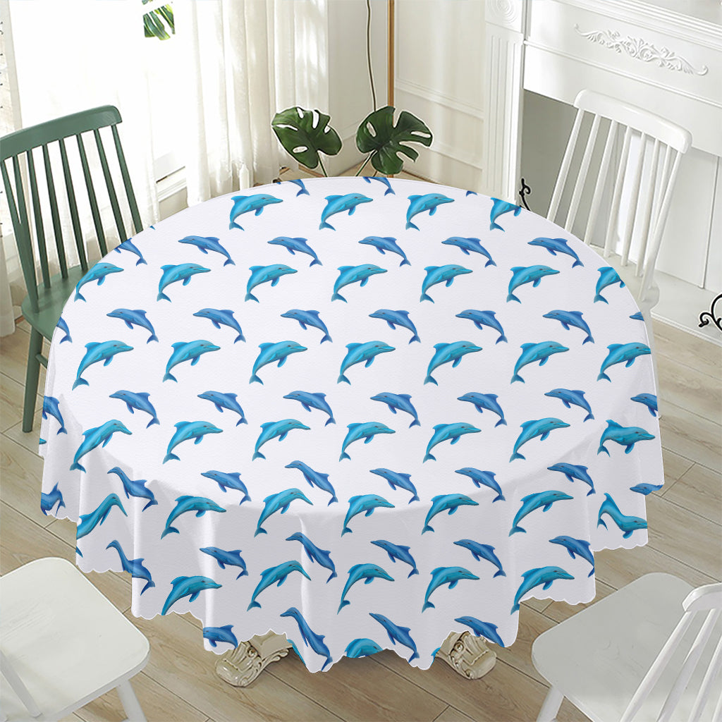 Watercolor Dolphin Pattern Print Waterproof Round Tablecloth