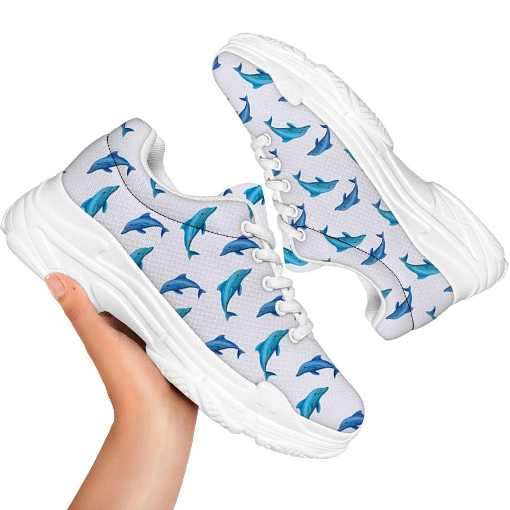 Watercolor Dolphin Pattern Print White Chunky Shoes