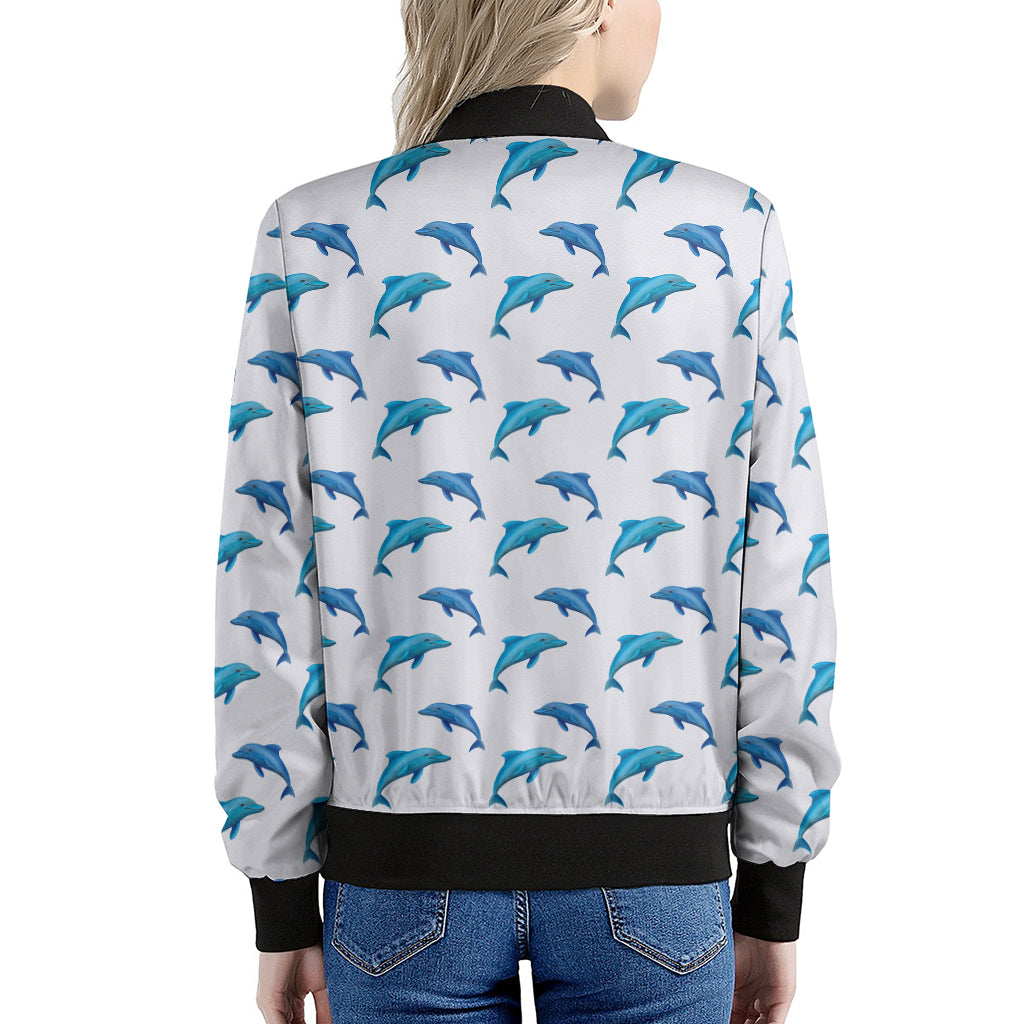 Watercolor Dolphin Pattern Print Women's Bomber Jacket