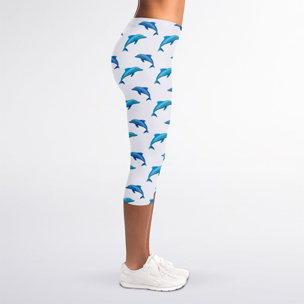Watercolor Dolphin Pattern Print Women's Capri Leggings