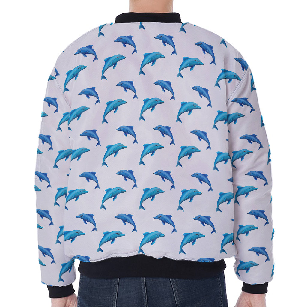 Watercolor Dolphin Pattern Print Zip Sleeve Bomber Jacket