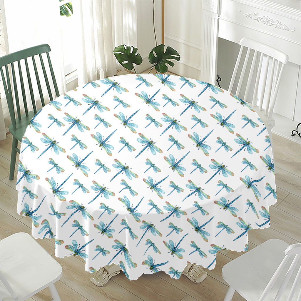 Watercolor Dragonfly Pattern Print Waterproof Round Tablecloth