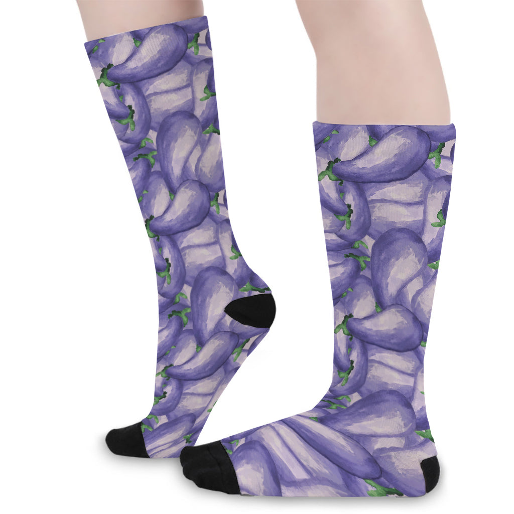 Watercolor Eggplant Print Long Socks