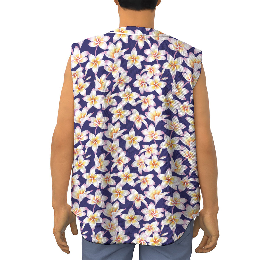 Watercolor Frangipani Flower Print Sleeveless Baseball Jersey