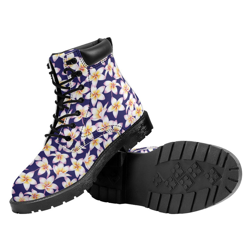 Watercolor Frangipani Flower Print Work Boots