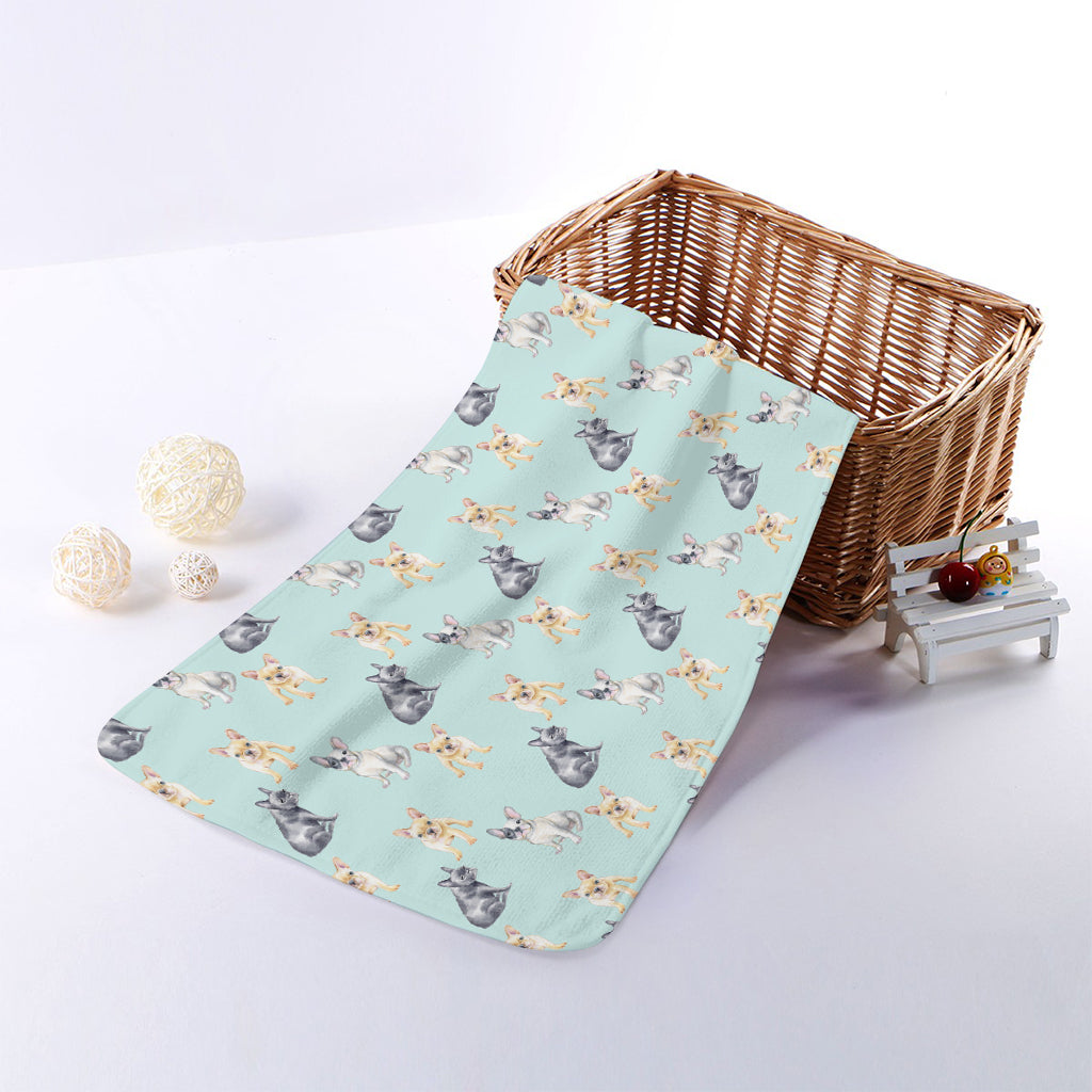 Watercolor French Bulldog Pattern Print Towel