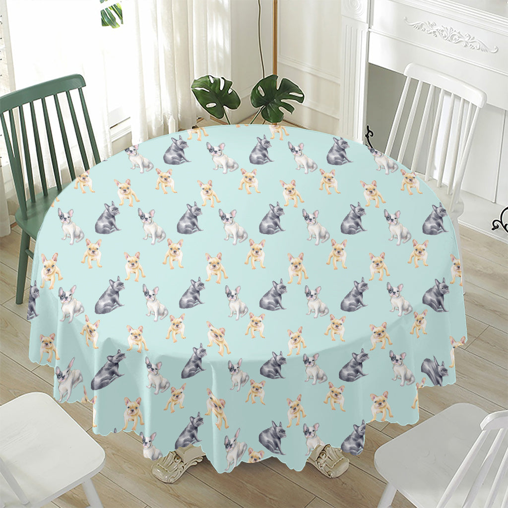 Watercolor French Bulldog Pattern Print Waterproof Round Tablecloth