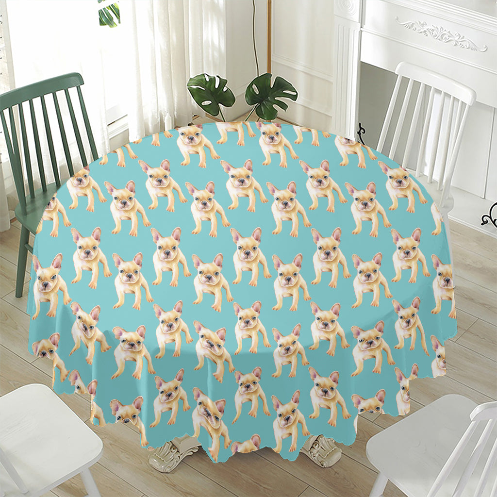 Watercolor French Bulldog Puppy Print Waterproof Round Tablecloth