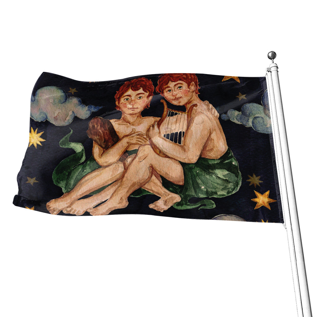 Watercolor Gemini Zodiac Sign Print Flag