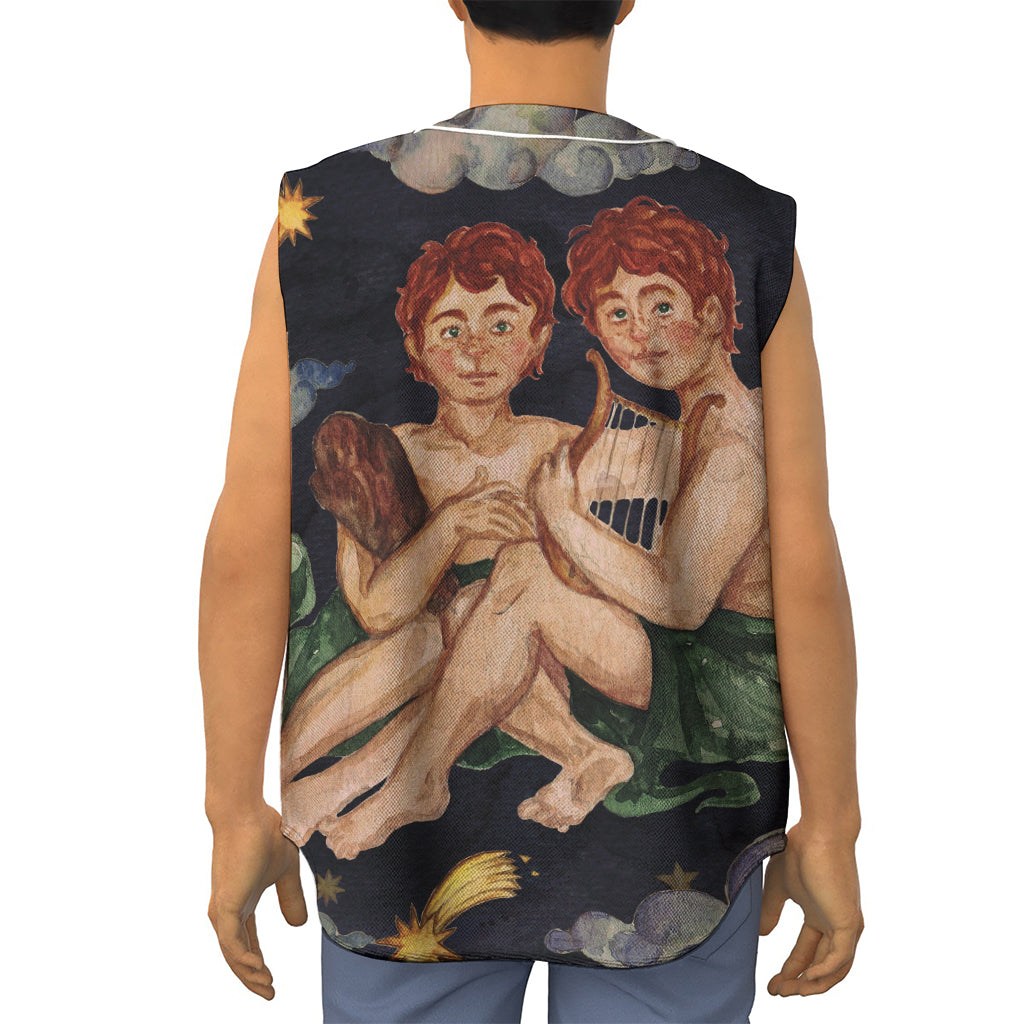 Watercolor Gemini Zodiac Sign Print Sleeveless Baseball Jersey