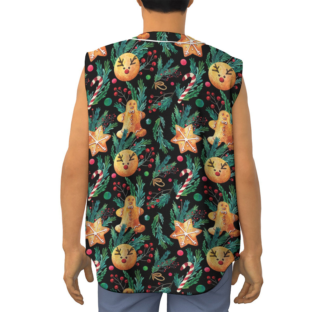 Watercolor Gingerbread Pattern Print Sleeveless Baseball Jersey