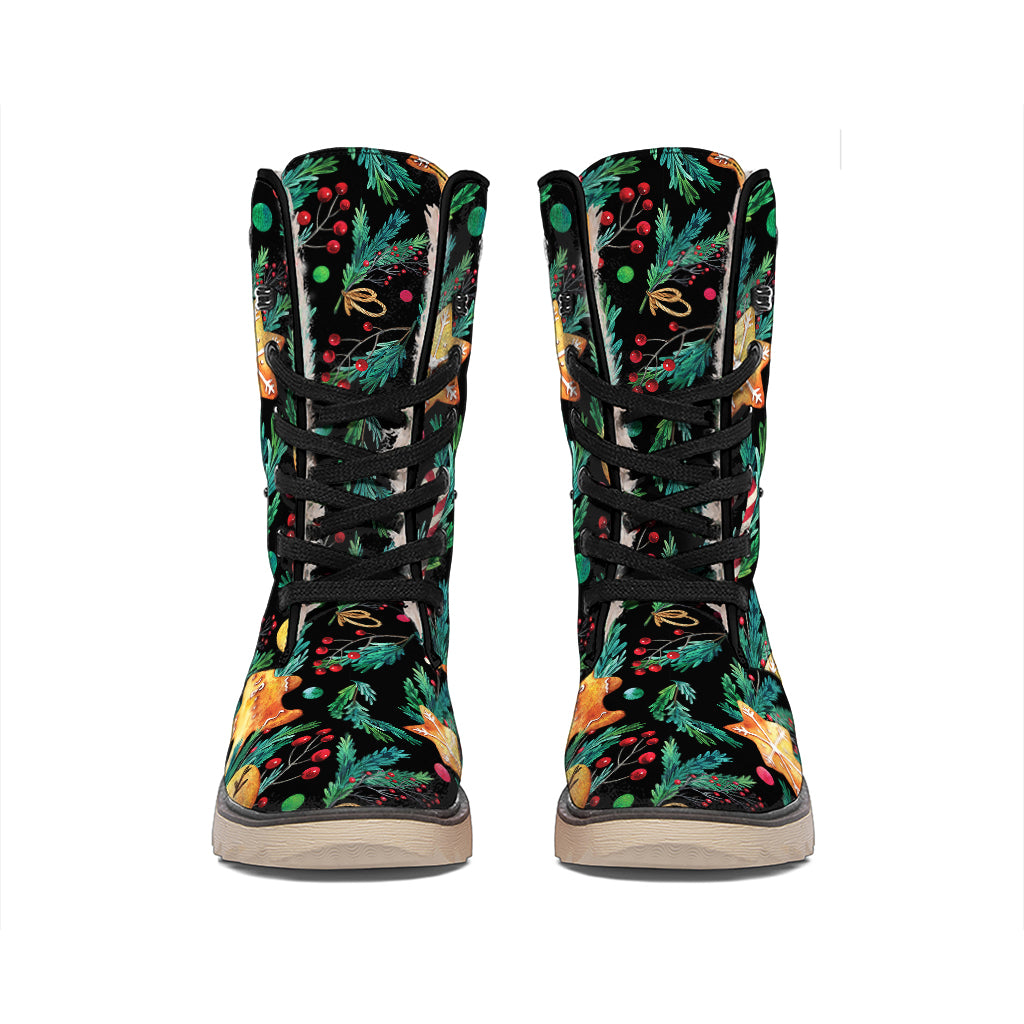 Watercolor Gingerbread Pattern Print Winter Boots