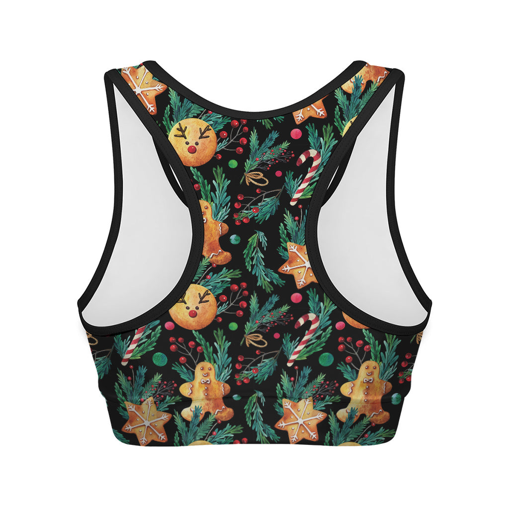 Watercolor Gingerbread Pattern Print Women's Sports Bra